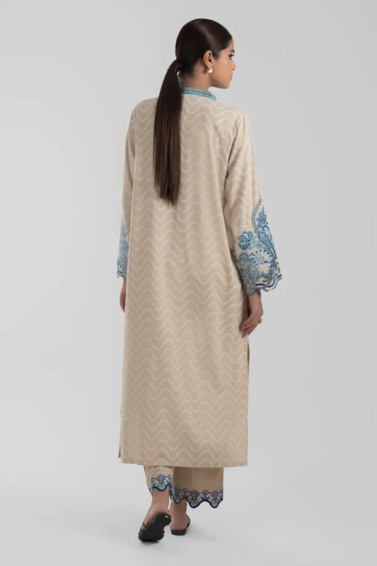 Blue and Beige Embroidered Shirt