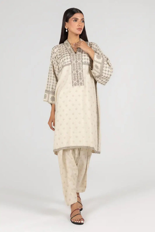 Beige Printed Kurta