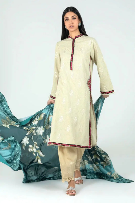 Beige Maroon Embroidered Kurta