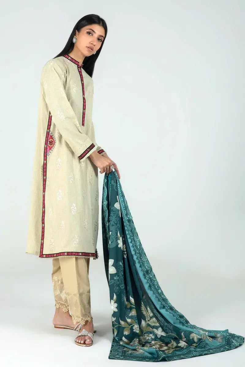 Beige Maroon Embroidered Kurta