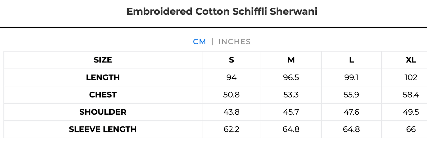 Sherwani - Blue Black - Embroidered Shiffli Cotton