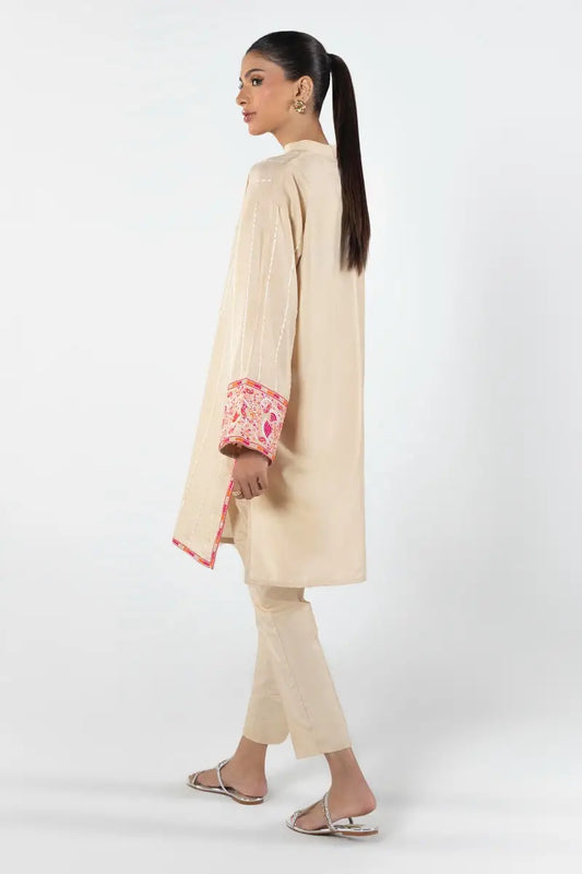 Cream Pink Embroidered Kurta