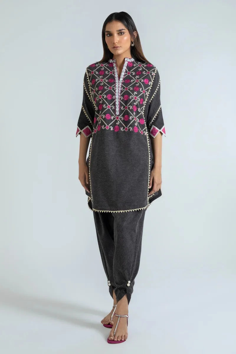 Grey Embroidered Shirt