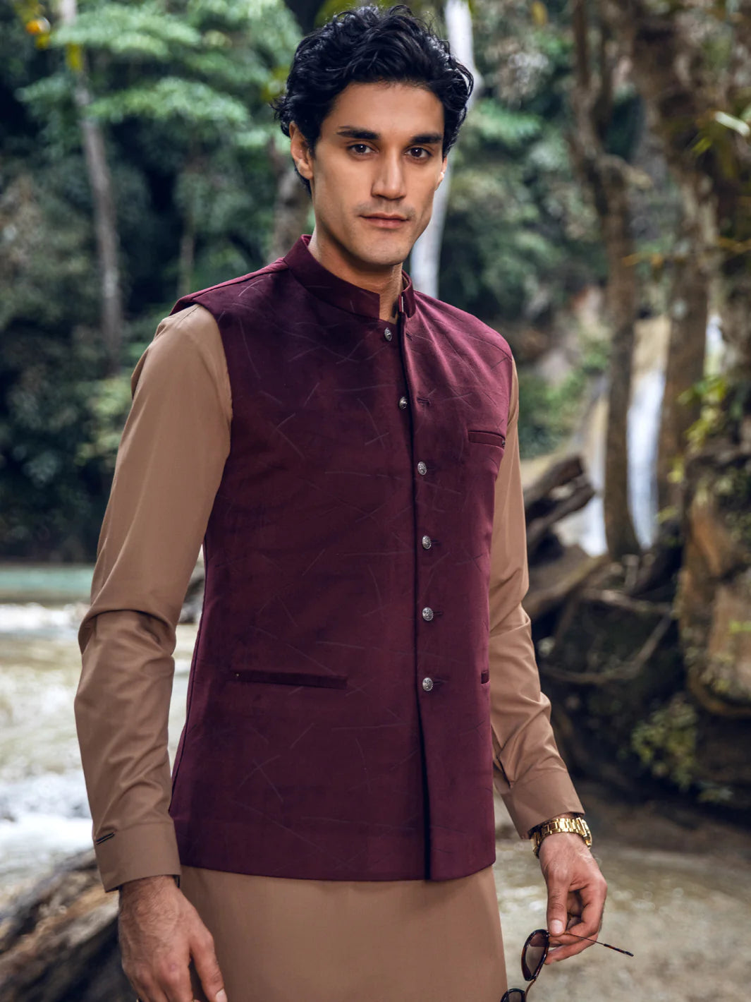 Maroon velvet best sale waistcoat