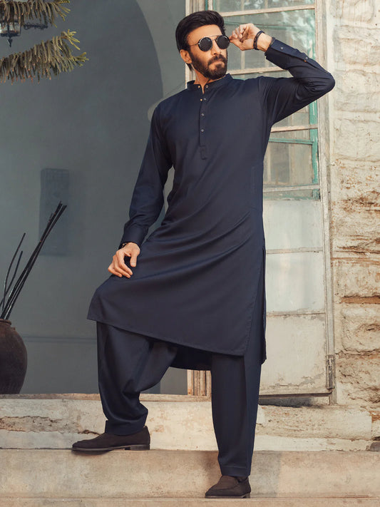 Midnight Blue Plain Kameez Shalwar