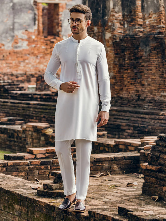 Off White Kurta Trouser With Embroidery