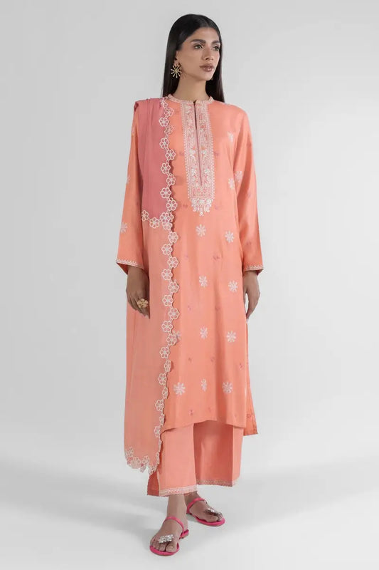Peach Embroidered Kurta