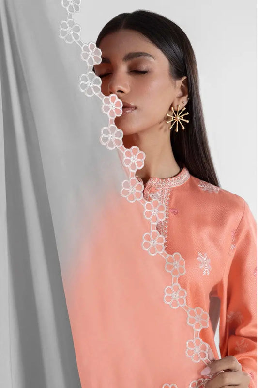 Peach Embroidered Kurta