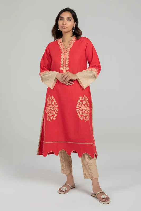 Orange Embroidered Kurta