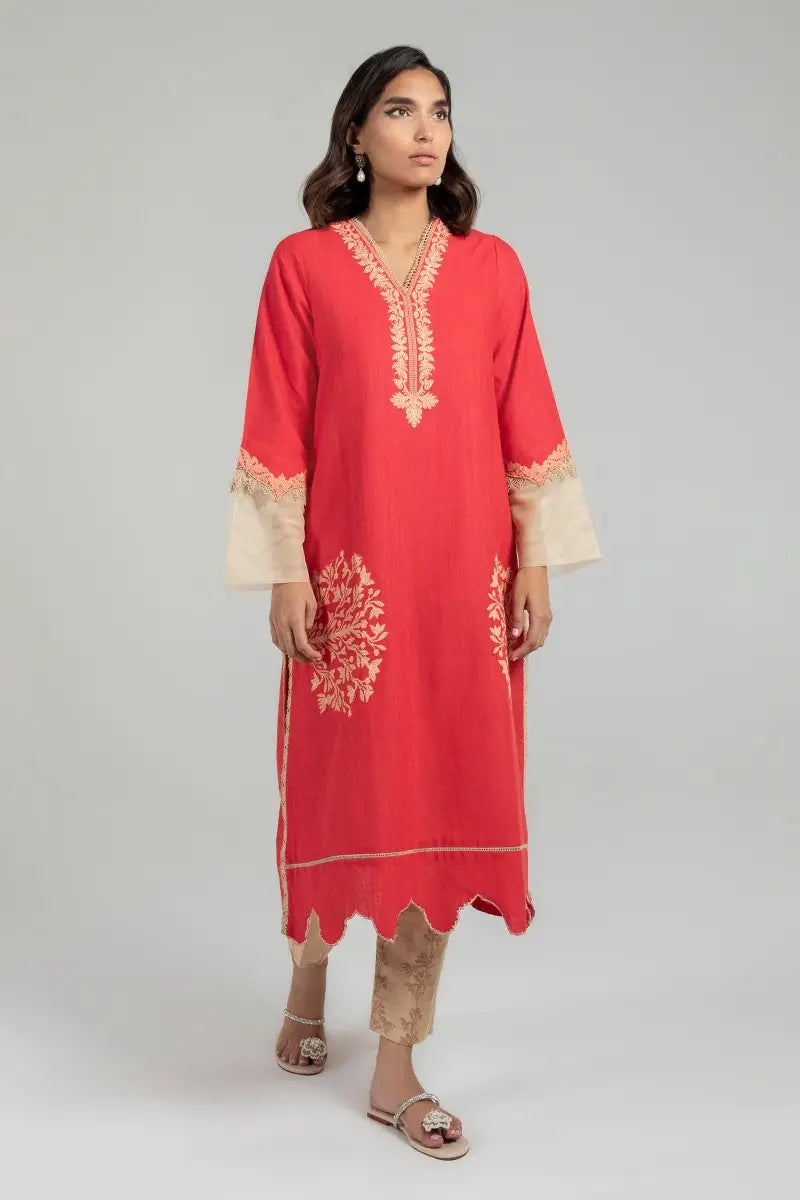Orange Embroidered Kurta