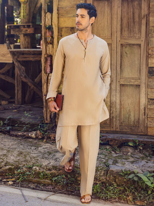 Sand Brown - Short Kurta Pajama Set