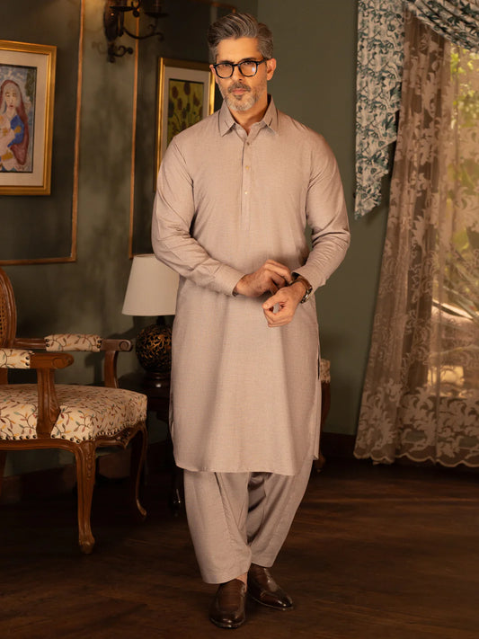 Beige Blended Kameez Shalwar