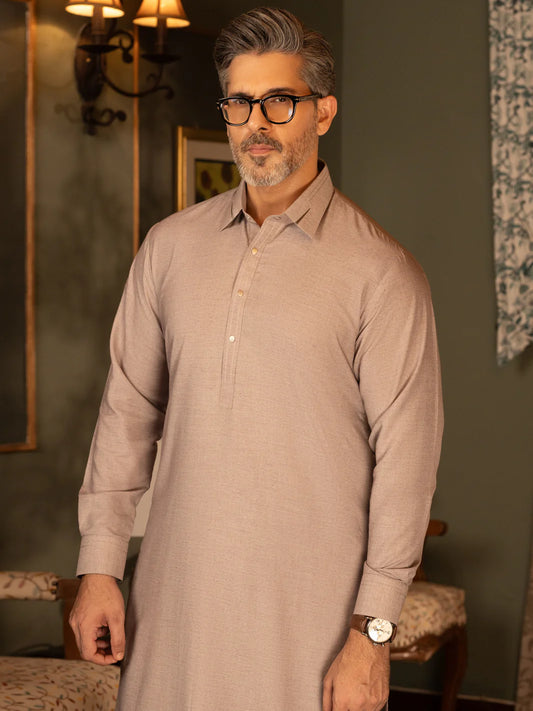 Beige Blended Kameez Shalwar