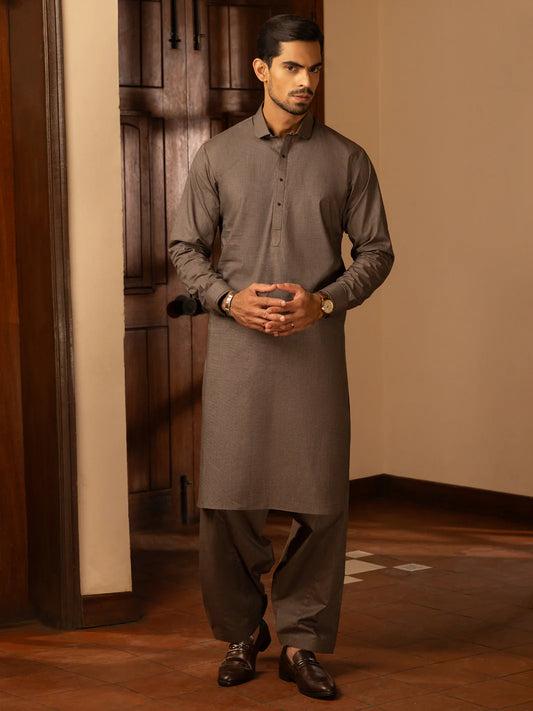 Brown Cotton Kameez Shalwar