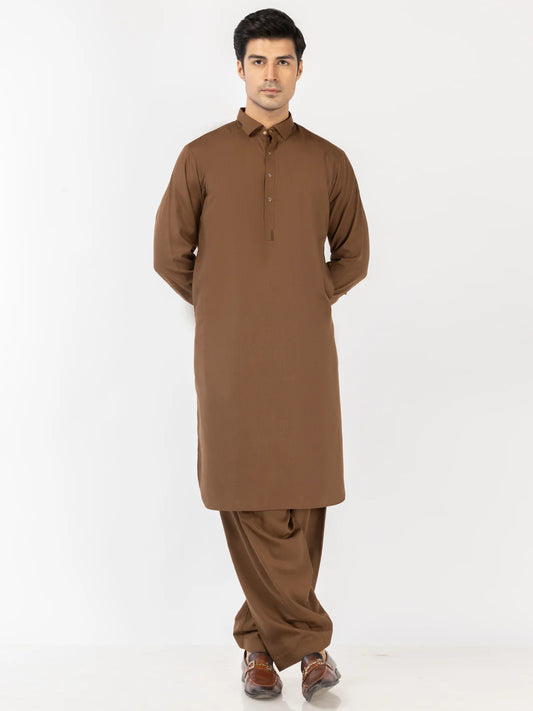 Brown Blended Kameez Shalwar