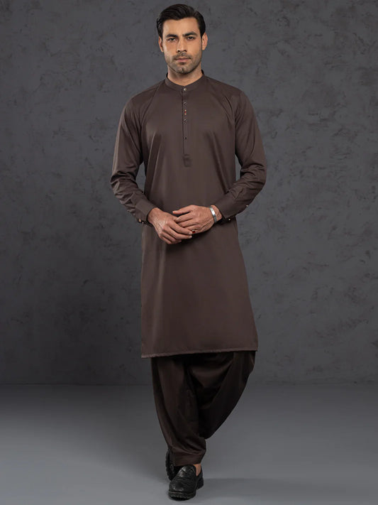 Brown Plain Kameez Shalwar
