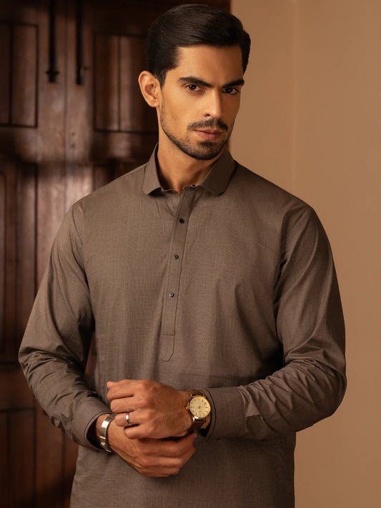 Brown Cotton Kameez Shalwar
