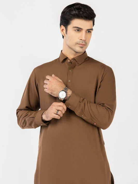 Brown Blended Kameez Shalwar