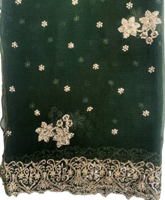 Chambeeli_ Dark Green _ Crinkle Chiffon _dupatta