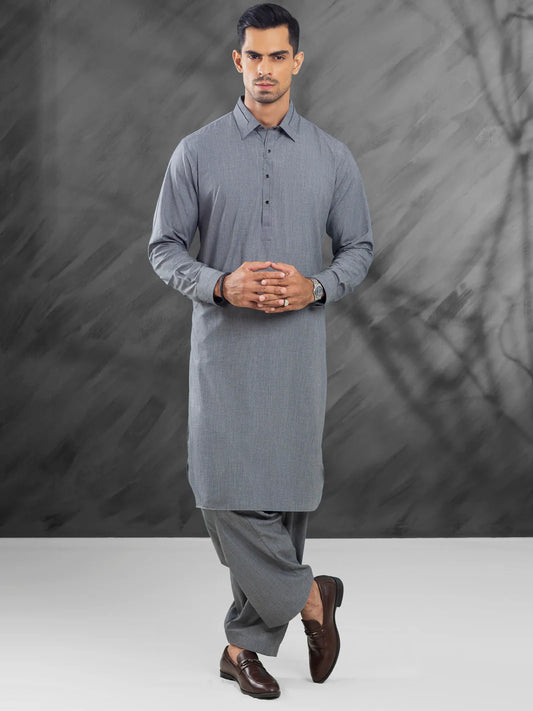 Grey Blended Kameez Shalwar