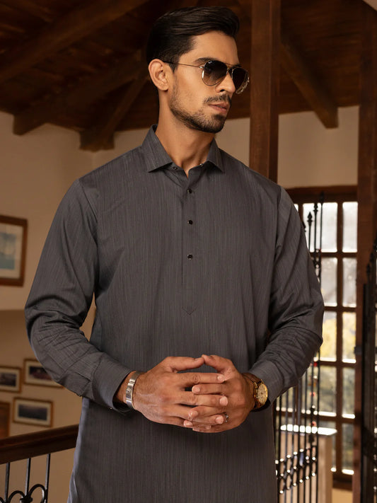 Dark Grey Blended Kameez Shalwar