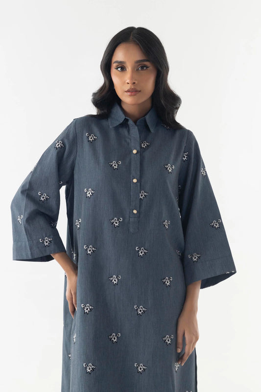 Reem-Grey Embroidered Shirt + Culotte