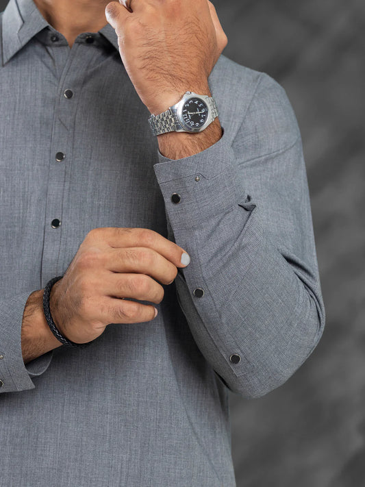 Grey Blended Kameez Shalwar