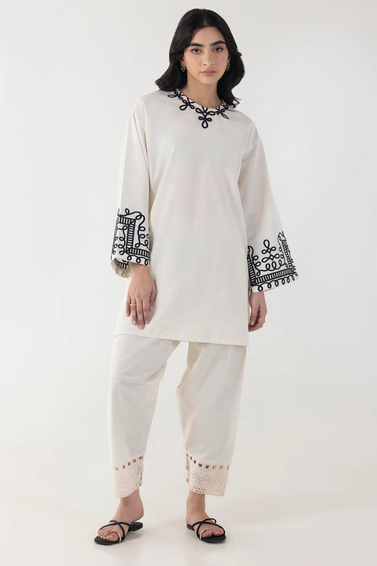 Inaya-Off White Embroidered Khaddar Kurta