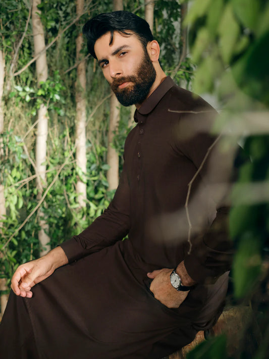 Brown Semi Formal Kameez Shalwar