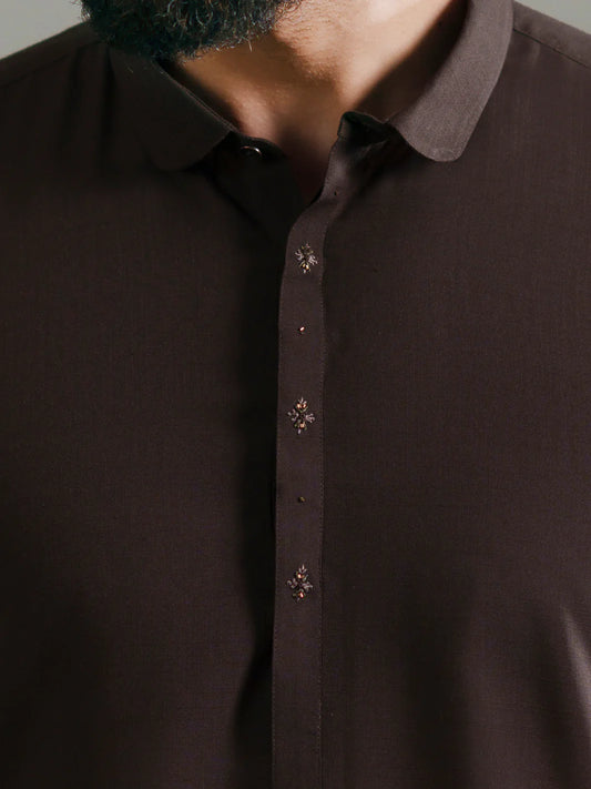 Brown Semi Formal Kameez Shalwar