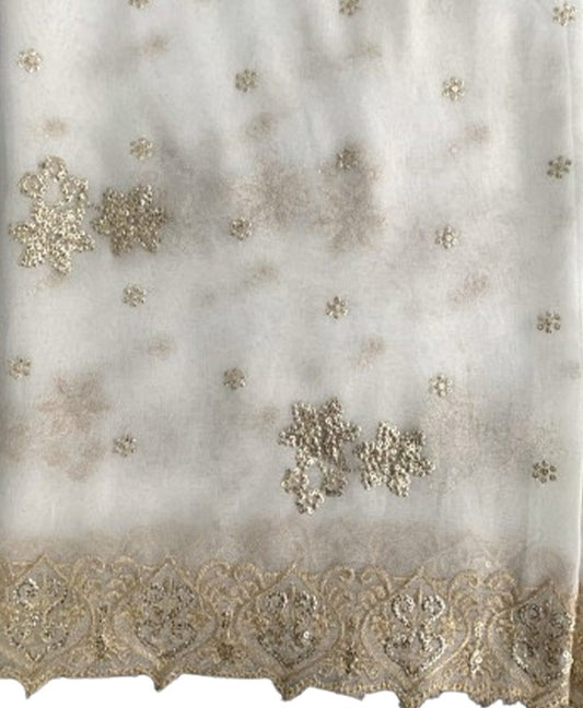 Chambeeli_ Cream Golden _ Crinkle Chiffon _dupatta