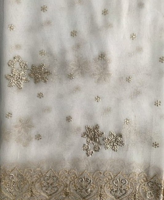 Chambeeli_ Cream Golden _ Crinkle Chiffon _dupatta