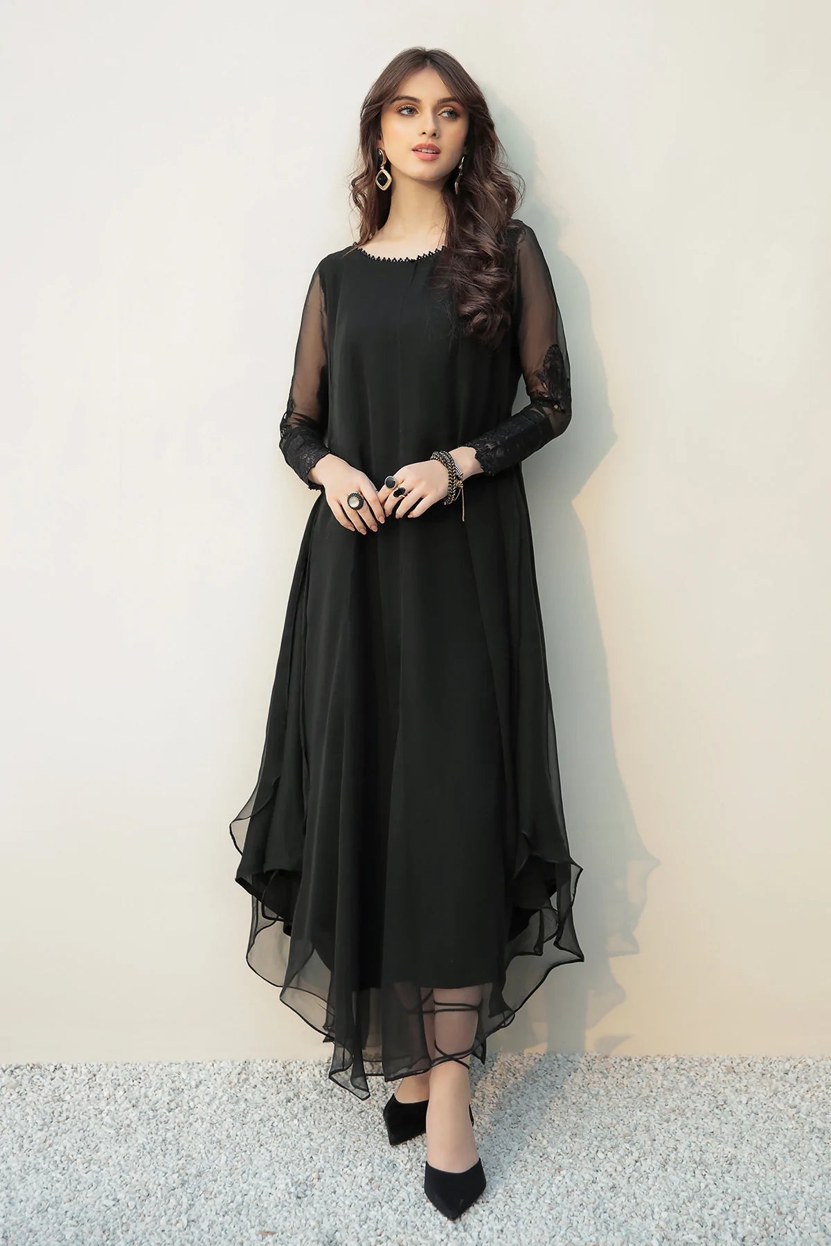 Black Embroidered Chiffon Maxi – tyaari