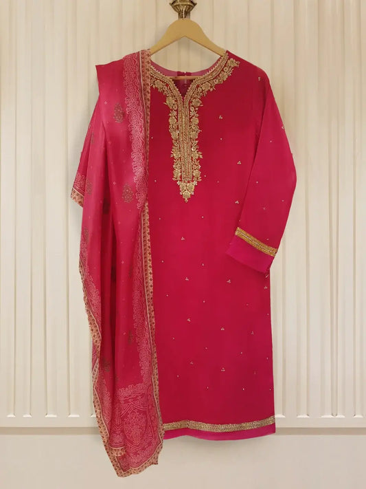 Hot Pink - Cotton Net Suit - Aghanoor