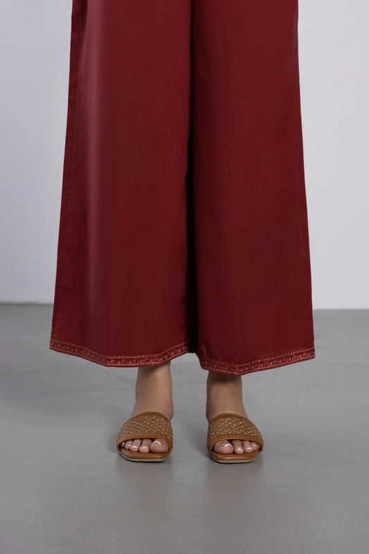 Maroon Embroidered Cambric Culottes