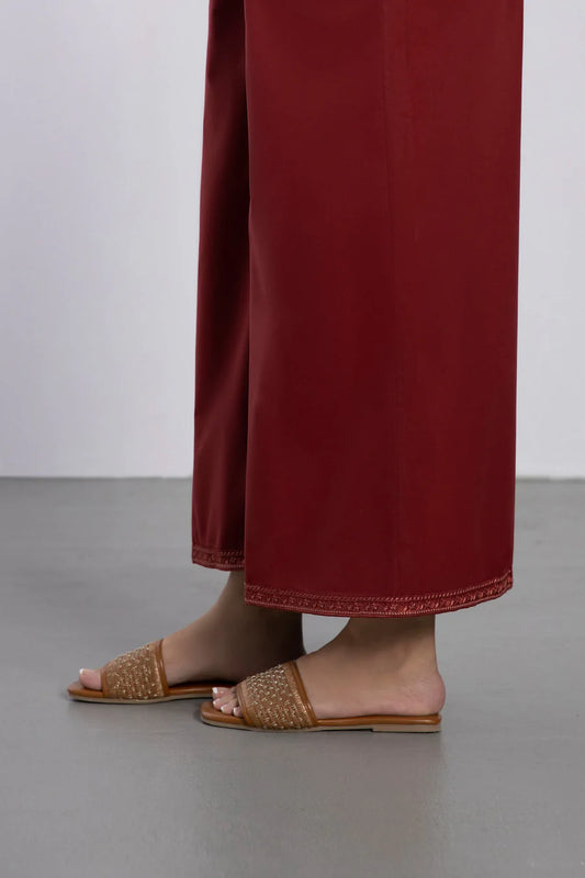 Maroon Embroidered Cambric Culottes