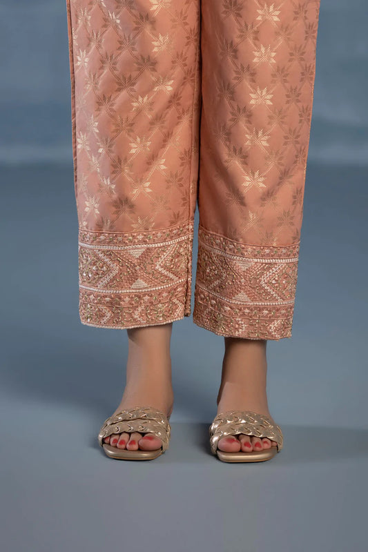 Peach Embroidered Jacquard Pants
