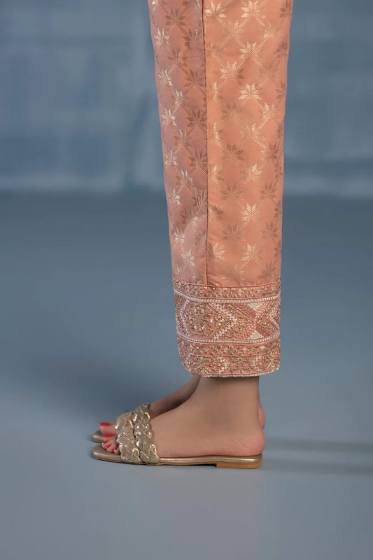 Peach Embroidered Jacquard Pants