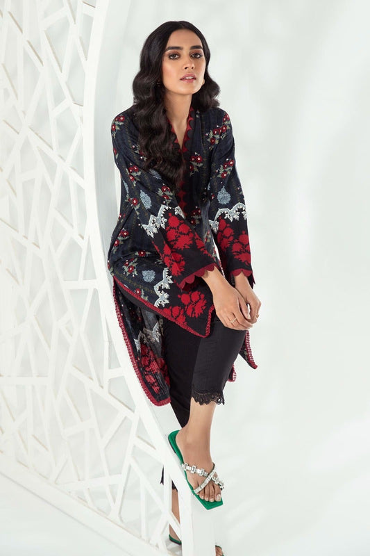 Dark Grey Slub Embroidered Kurta - tyaari