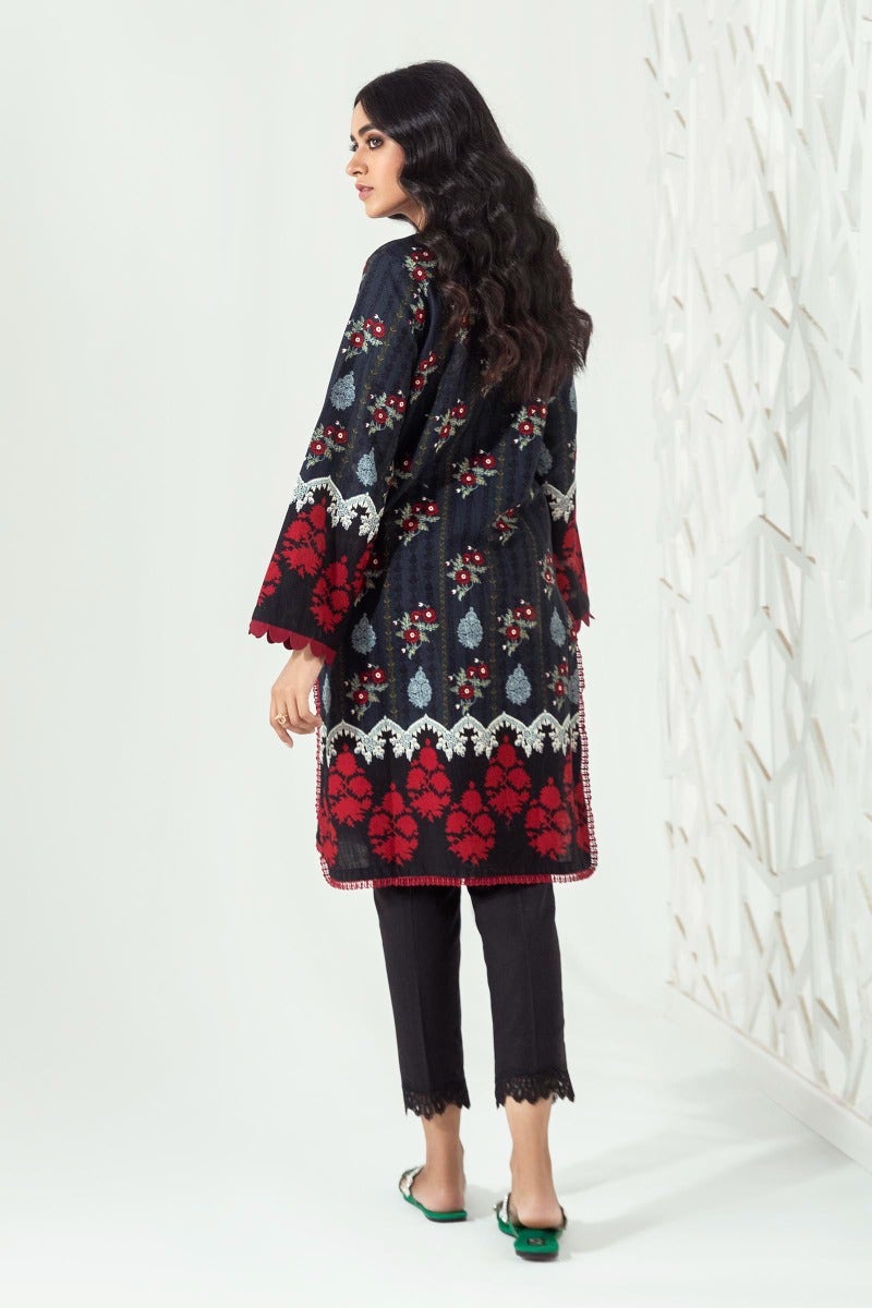 Dark Grey Slub Embroidered Kurta - tyaari