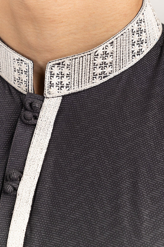 Black Dot Embroidered Kurta - tyaari