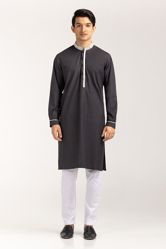 Black Dot Embroidered Kurta - tyaari