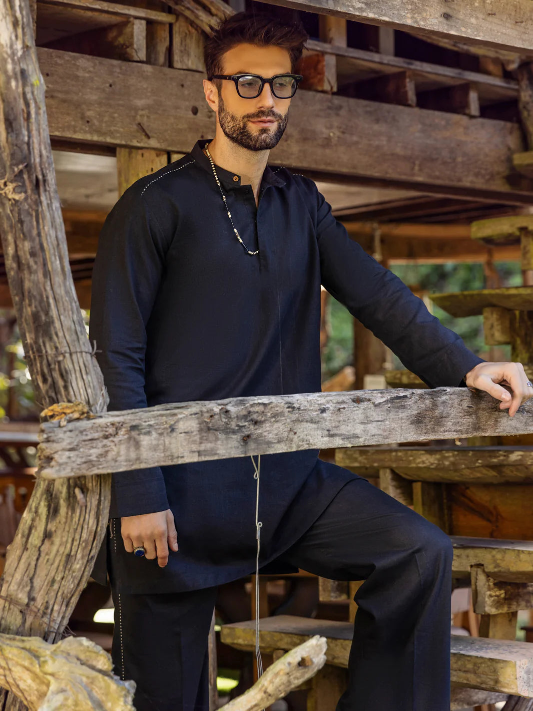 Black - Short Kurta Pajama Set