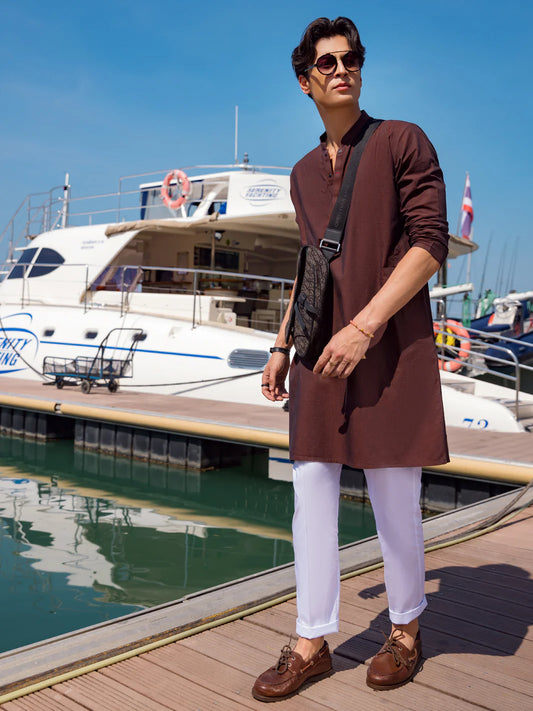 Plain Maroon Cotton Kurta