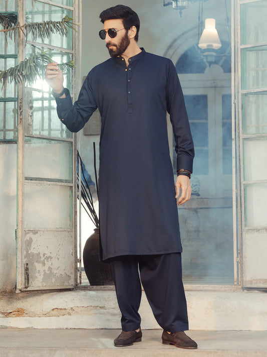 Midnight Blue Plain Kameez Shalwar