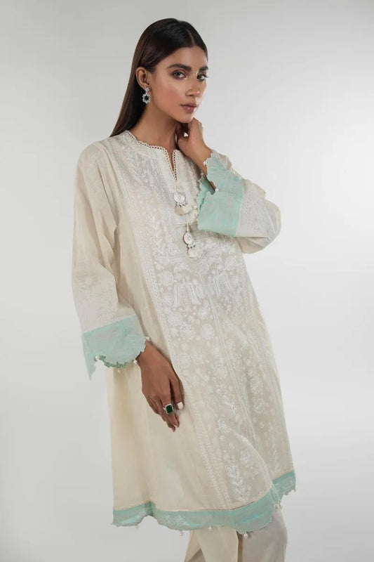Off White Embroidered Lawn Frock