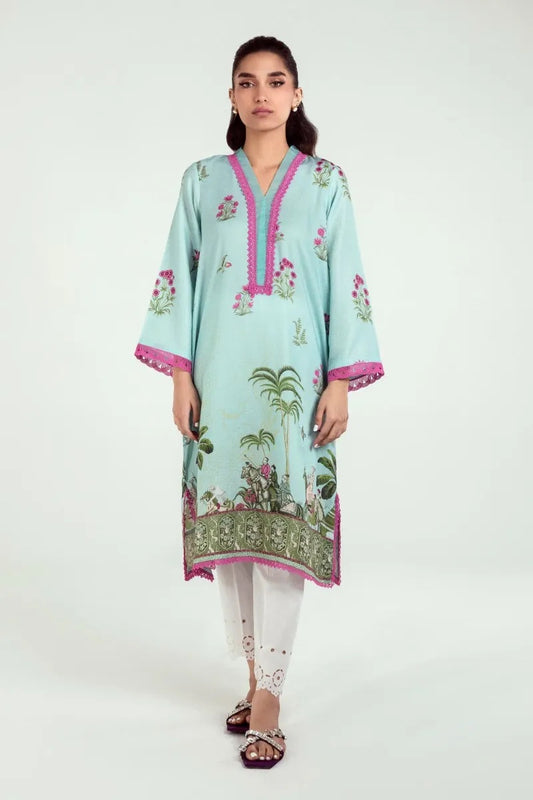 Turquoise Linen Kurta