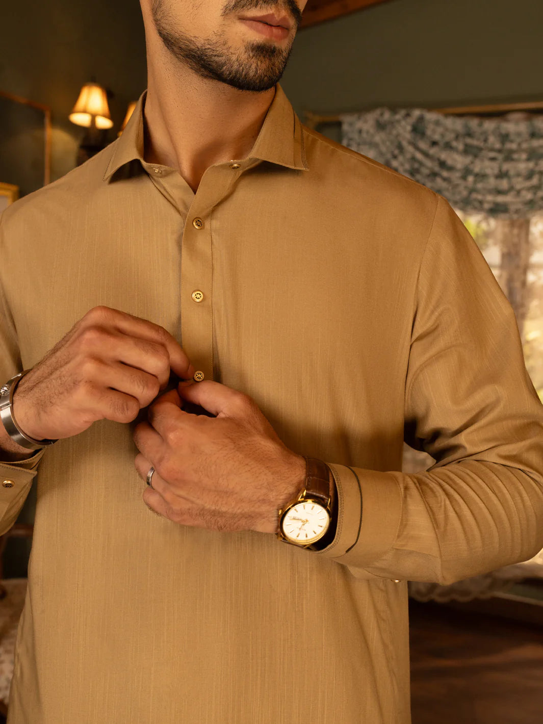 Beige(camel) Blended Kameez Shalwar