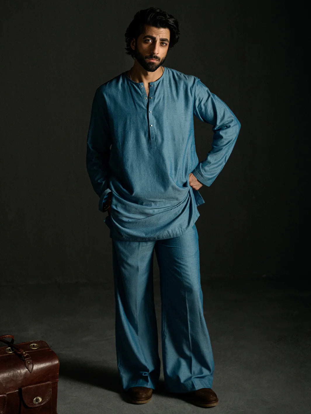 Light Blue Denim Kurta Trousers