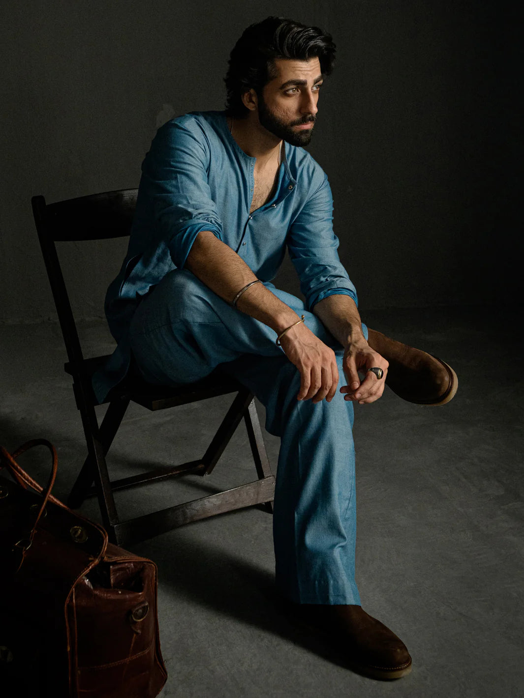 Light Blue Denim Kurta Trousers